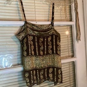 Urban Legend Sz L Gold Silky Boho Fabulous Tank Top 🥳